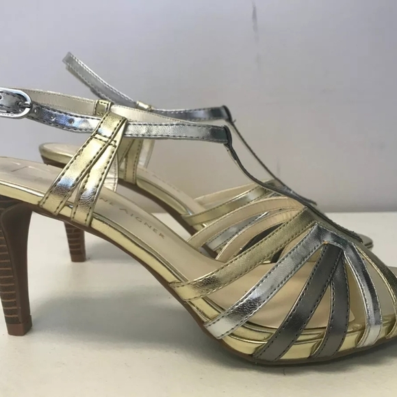 Etienne Aigner Gold and Silver Strappy Heels - Picture 2 of 3